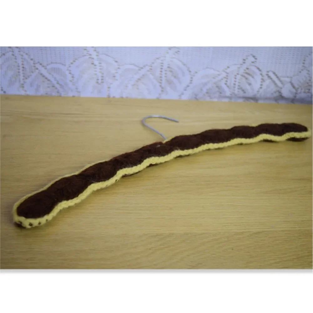 Grandma Crochet Vintage Wood Hanger Mid Century Modern Single Brown Gold Yellow